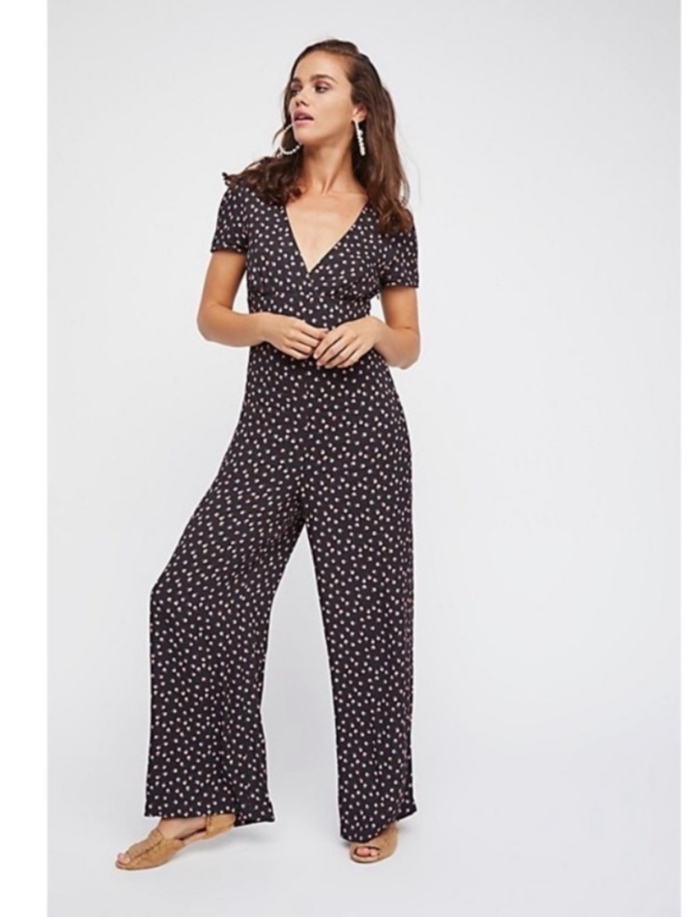 Free people mia Women’s Black Floral Wide-Leg Jumpsuit